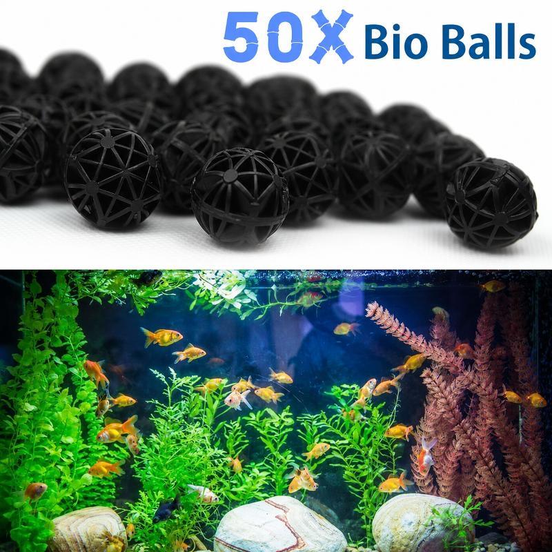 Planted Aquarium Media - 50個入り 16mm アクアリウム用バイオフィルターボール 魚タンク・池用ろ過材 生化学的水質浄化フィルター マリンアクセサリーセット