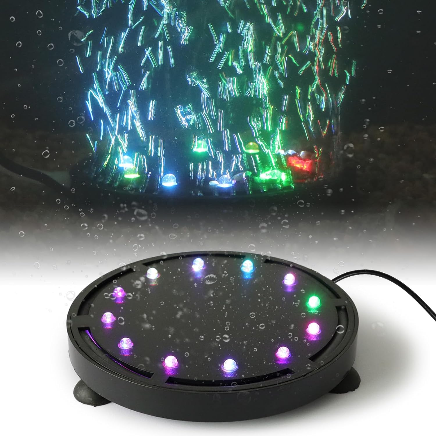 Aquarium Lily Pipe - 水槽用バブルライト 9/12 LED、水中エアストーンランプ 酸素ディフューザー、カラフルな水中装飾