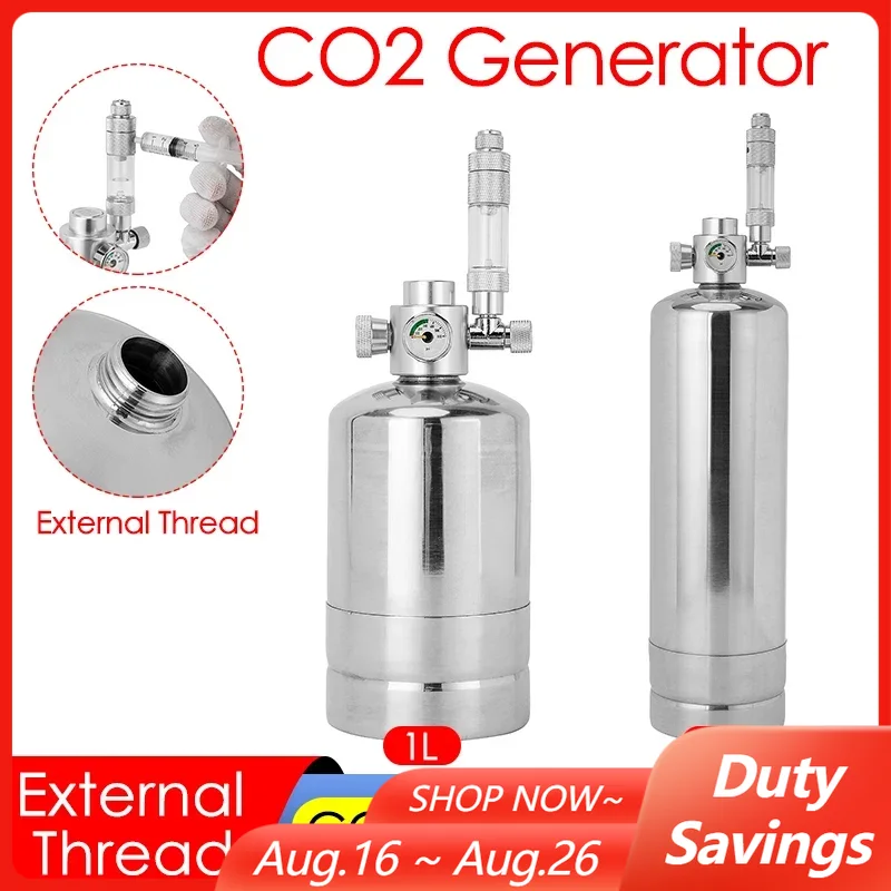 Planted Aquarium Tank Kit - Co2ジェネレーターシステムキット、カーボンディナーヘリックシステム、外部スレッド、スチールシリンダー、1l、2l、フィッシュタンク、集中プラント