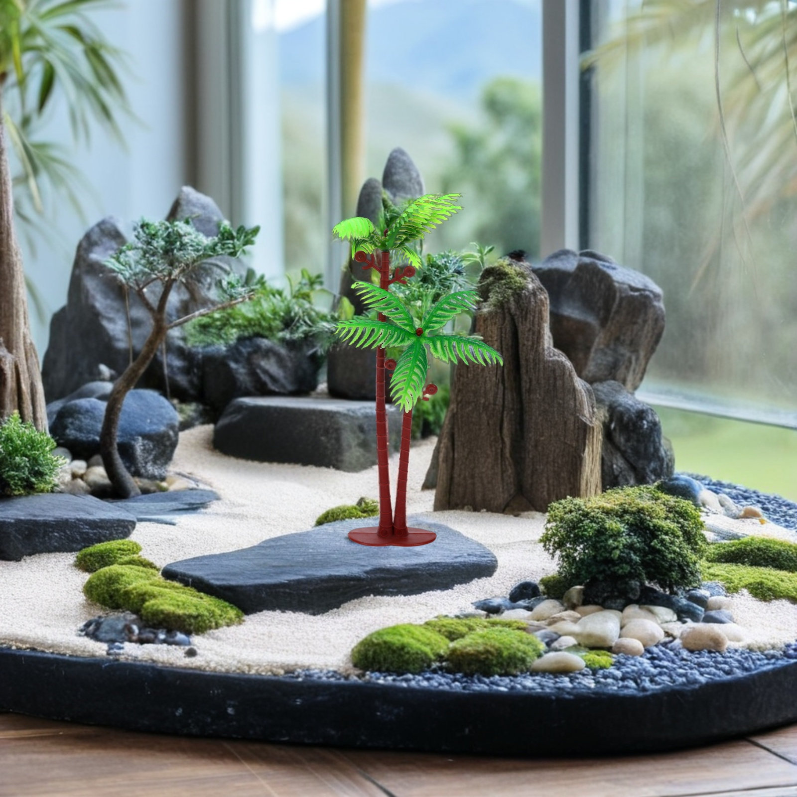 Planted Aquarium Mini - 15個入りリアルなミニココナッツパームツリー人工プラスチック製トロピカル植物、水槽、マイクロビーチの景観に