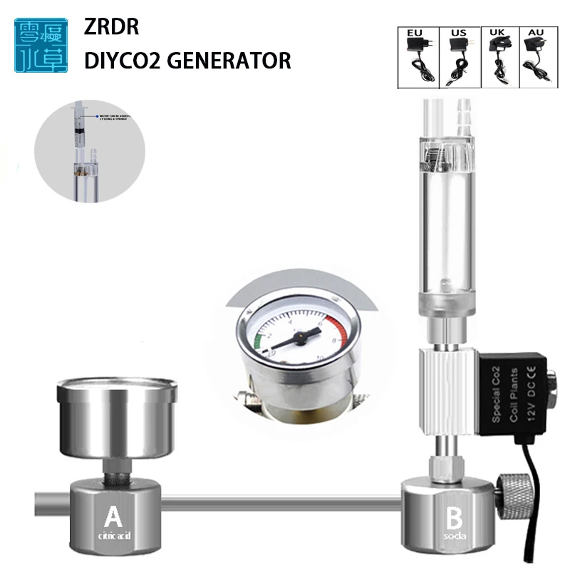 Planted Aquarium Tank Kit - 水槽用DIY CO2リアクタージェネレーターシステムキット、水槽用CO2レギュレーター、ディフューザー、ソレノイド、水草水槽用アクセサリー