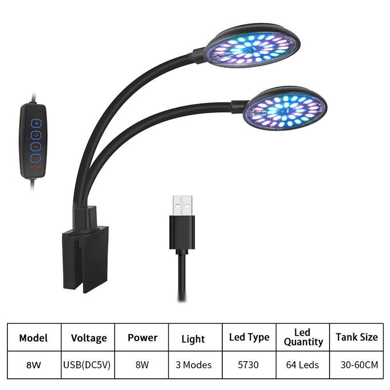 USB 水族館 LED ライト水槽クリップランプフルスペクト - Aquarium Planted Tank Light のレビューと価格
