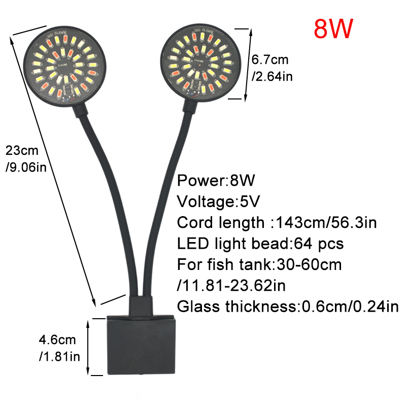 USB 水族館 LED ライト水槽クリップランプフルスペクト - Aquarium Planted Tank Light のレビューと価格