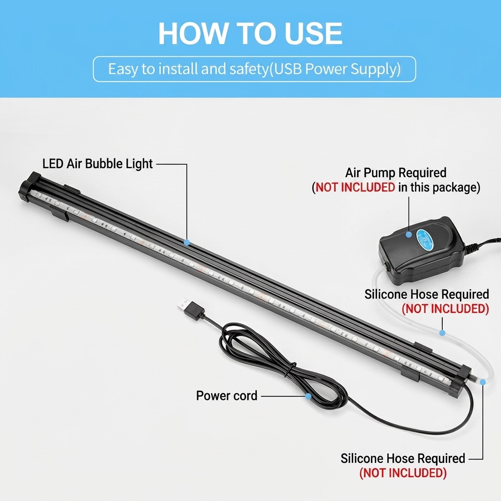 USB LED水槽エアバブルライト自動RGB変色魚タンクエア - Aquarium Lily Pipe のレビューと価格